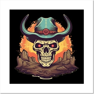 80s Retro Western Cowboy Skull Posters and Art